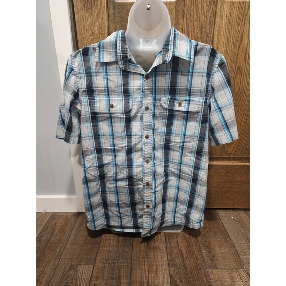 Outdoor Life Shirt Mens Medium Blue Plaid Button Up Short Sleeve Shirt - Picture 1 of 6